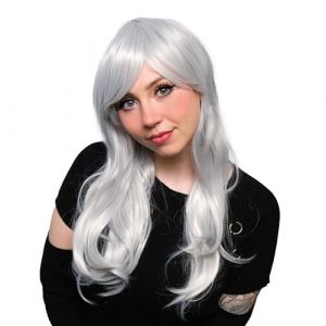 TRIXES Perruque grise/argentée – 20" de longs cheveux ondulés pour fête costumée – Déguisements cosplay – Accessoires de déguisements – EVG – Poule – BY TRIXES (Digiflex FR, neuf)