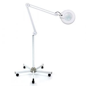 Lot de 8 lampes loupes LED avec lumière 24 W Lampe de table avec loupe Lampe sur pied pour studio de beauté, grossissement 8X, économie d'énergie, avec roulettes et bras réglable. (EuZon, neuf)