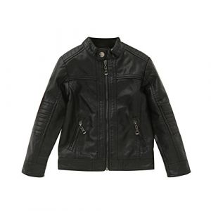 De feuilles CHIC-CHIC Blouson Motard Veste Faux cuir Fille Garcon - en simili cuir - Manche Longue - Manteau Automne D'hiver pour Enfant 7-8 ans Noir sans doublure (De feuilles, neuf)