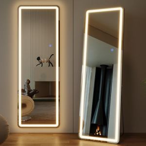 ZKIODV Miroir sur Pied avec LED - 160 x 50 cm, Grand Miroir Mural Lumineux, Miroirs en Pied LED 3 Couleurs & Dimmables, Miroirs Pleine Longueur pour Chambre, Salon, Couloir, Full Length Mirror (Noir) (ZKIODV, neuf)