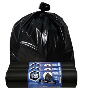 PAM-FOLIE Sacs poubelle 240L - 30 pi&egrave;ces - Set- XXL, &eacute;pais, grands sacs poubelle, Premium - 120x130cm - 45&micro;m - noir - Sacs pour d&eacute;chets de chantier - Sacs id&eacute;aux pour conteneurs de 240 litres (PAM-FOLIE, neuf)