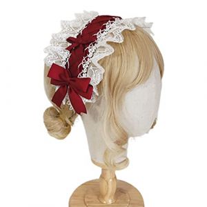 MISUVRSE Serre-t&ecirc;te en dentelle avec n&oelig;uds en ruban pour filles - Coiffe mignonne de soubrette - Accessoire de cosplay - Coiffe en dentelle &agrave; bord pliss&eacute; (KY-BORED, neuf)