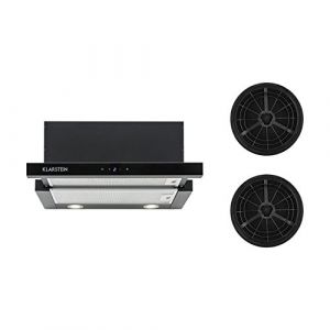 KLARSTEIN Vinea - Hotte tiroir, Hotte casquette, Extra plate, Extractible, 610 m3/h, Eclairage halog&egrave;ne, Fonction extraction, 2 filtres &agrave; graisses, Mat&eacute;riel de montage fourni - Noir (Klarstein France, neuf)