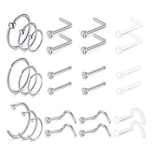 Mayhoop Piercing Nez Goujons Argent Anneaux de Nez 27Pcs Acier Chirurgical et Acrylique Clou de Nez Forme L Vis de Nez 20G Bijoux pour Les Hommes et Femmes (Mayhoop, neuf)