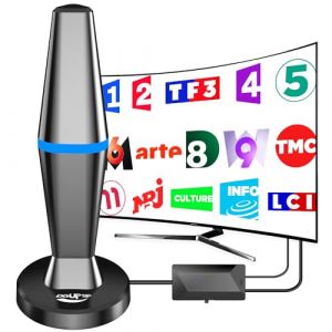 Antenne TV Intérieur Puissante TNT HD, 2025 Puissante Antenne TV Intérieur de Base magnétique puissante - 420km Réception Longue Portée à 360°, Compatible avec Portable 4K 1080P et Tous Les TVs (DGUPSP-US, neuf)