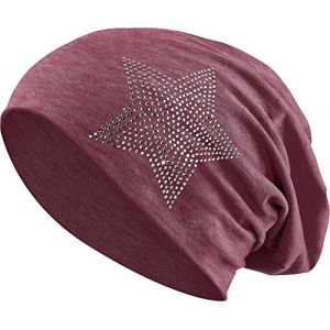 Balinco Jersey Coton &eacute;lastique Long Slouch Beanie Unisexe Hommes Femmes avec Strass Pierres &eacute;toile Casquette Heather en 35 Couleurs diff&eacute;rentes (2) (Heather WineRed) (Balinco, neuf)