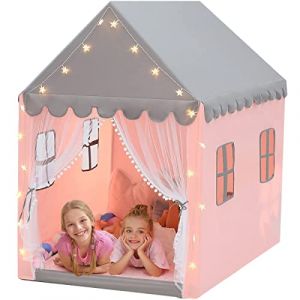 Tente de Jeu pour Enfant avec Guirlandes Lumi&egrave;re &Eacute;toile, Cabane Enfant Int&eacute;rieure/Exterieur, Ch&acirc;teau de Princesse Tente avec 4 Fen&ecirc;tres, pour D&eacute;coration de Chambre Enfants, 121x105x136cm (A) (xiangbaoshang, neuf)
