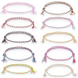 KSJEHW 10 Pi&egrave;ces Bracelet D'amiti&eacute; Multicolore Fil Tress&eacute; Faits &agrave; La Main R&eacute;glable Corde Tib&eacute;tain Cadeau pour Fille Femme (wangwenqingouzhoudianpu, neuf)