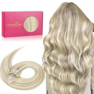WENNALIFE Rallonges de cheveux humains Remy à micro-anneaux – Cheveux humains Remy à micro-anneaux – 40,6 cm – Blond cendré – Mèches blond platine – 50 g (wennalife-FR, neuf)