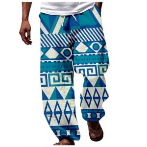 Pantalon sarouel pour homme - Tendance - Respirant - Avec impression ethnique africaine - Décontracté - Pantalon de plage hawaïen - Pantalon de vacances léger et élastique - Jambes larges - Pour hip (ritogf, neuf)
