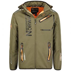 Geographical Norway Royaute Men Distribrands - Veste Softshell Homme Impermeable - Manteau Respirant &Agrave; Capuche Outdoor - Blouson Coupe Vent Tactique Resistant Hiver (KAKI ORANGE L) (Distribrands Corp, neuf)