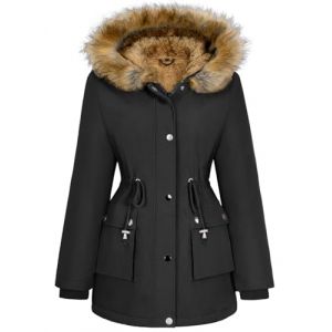 Lonya Manteau Femme Hiver Parka - Veste Polaire Imperm&eacute;ables Manteau &agrave; Capuche Zipp&eacute; Chaud Blouson Doublure en Peluche Fausse Fourrure Parka Jacket Hooded Outercoat avec Poches, Noir, XL (YSPEU, neuf)