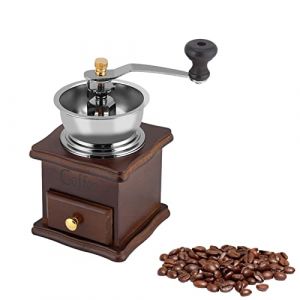 Moulin à Grains de Café Manuel Vintage, Machine de Moulin à épices Grains Manivelle en Bois Classique, Moulin à Herbes Poivre de Grossièreté Réglable en Céramique, Bureau, (Qmee-EU, neuf)