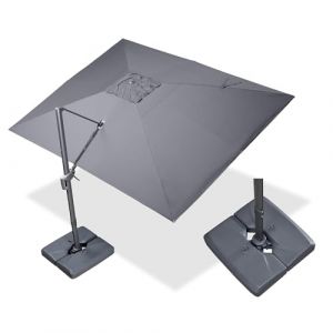PURPLE LEAF Parasol D&eacute;port&eacute; 3 &times; 4 m avec Socle Lest&eacute;e, Parasol de Jardin Ext&eacute;rieur Toile Imitation Acrylique Protection UPF50+ Inclinable et Rotation &agrave; 360&deg;, 8 Baleines Aluminium, Gris fonc&eacute; (PurpleLeafGarden, neuf)