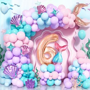 Ballon Sir&egrave;ne Queue Guirlande Anniversaire 6 ans, 125 Pi&egrave;ces Violet Rose Teal Bleu Ballons Latex Arche avec Num&eacute;ro 6 pour D&eacute;corations Filles Enfants Sir&egrave;ne Sous La Mer Th&egrave;me Anniversaire Baby Shower (Daisyhome, neuf)