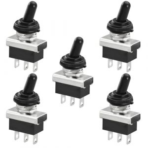 Heschen M&eacute;tal Interrupteur &agrave; bascule Flick Flip, KN3D-102, 12V 25A, Spdt, on/on, 2 position 3 broches, pour &eacute;clairage de tableau de bord, avec capuchon &eacute;tanche (5) (Heschen, neuf)