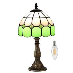 Kinbolas Lampe de table de style Tiffany,&eacute;clairage art d&eacute;co,fabriqu&eacute; &agrave; la main,abat-jour en vitrail pour chambre &agrave; coucher,salon,lampe de d&eacute;coration de table m&eacute;diterran&eacute;enne avec bases et s (vert B) (YuanTeSi Shop, neuf)