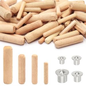 GYSRXS 500 Pièces Tourillon Bois Assortiment Cheville Bois 6mm 8mm 10mm 12mm Sergé Goujon Boi avec 4×Centreur Tourillon pour Meubles en Boi Dur Rainuré Bricolage (GueSren, neuf)