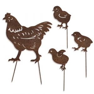 Dkant Decoration Jardin Exterieur Poule en Metal (30x30 cm / 18x15 cm) - Animaux Metalliques - Decoration Fer Forg&eacute; pour Jardin - Piquets Decoratifs D'Ext&eacute;rieur a Planter dans Le Sol (EPEL, neuf)