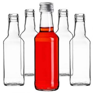KADAX Lot de 100 bouteilles en verre &agrave; remplir - 200 ml - Bouteilles de liqueur vides avec bouchon &agrave; vis - Bouteilles pour liqueurs, spiritueux (argent&eacute;) (KADAX, neuf)