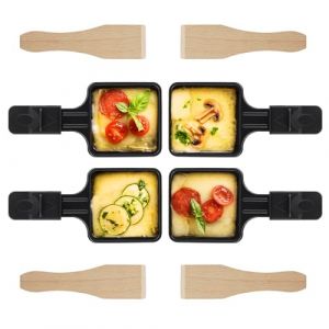 Hisdricus Lot de 4 Poelon raclette tefal, poêlons à raclette, pour raclette grill, avec revêtement antiadhésif et 4 grattoirs en bois pour griller du fromage, des œufs, raclette-4pcs-sa (Sunnova Trade, neuf)