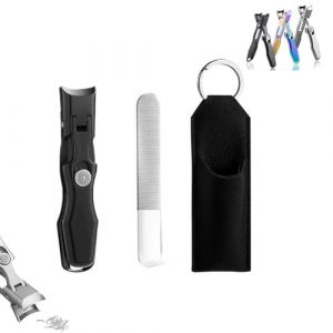 Steadily Nail Clippers, Portable Ultra Sharp Nail Clipper, Stainless Steel Splashless Nail Clippers, Professional Nail Clippers, Multifunctional Nail Clippers(Black With Leather Sheath) (shoucheng666, neuf)