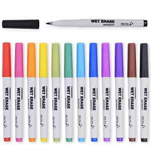 TWOHANDS Marqueurs Effaçables à l'Eau, Pointe Ultra Fine, 0,7 mm, Faible Odeur, 12 Couleurs Assorties, Feutre effaçable pour tableau blanc pour Bureau, Maison ou Planification, 20703 (Fusunde, neuf)