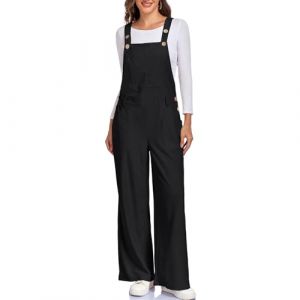 HOTIAN Salopette &eacute;l&eacute;gante pour femme - En velours c&ocirc;tel&eacute; - Jambes larges - Longue - D&eacute;contract&eacute;e - Avec bretelles, Noir , XL (HOTIAN-EU, neuf)