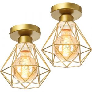 TOKIUS E27 Plafonnier Industriel Suspension Luminaire Vintage Design Lustre M&eacute;tal R&eacute;tro forme Cage &Oslash;160mm &eacute;clairage plafond 40W, Dor&eacute; (2pcs) (TOKIUS, neuf)