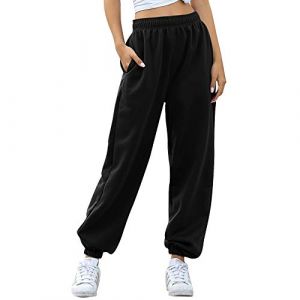 Nuofengkudu Femme Molleton Chaud Sarouel Jogging Pantalon Uni Ample avec Poches Elastique Taille Haute Baggy Fitness Tracksuit Bottoms Sport Harem Pants Casual Hiver(Fente-Noir,S) (better Life, neuf)
