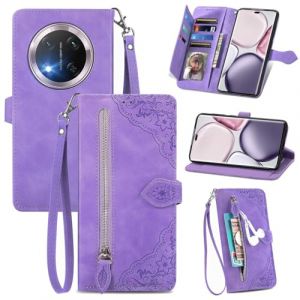MOJIA Coque Porte Monnaie pour Honor Magic7 Lite (Magic 7 Lite), Etui Portefeuille en Cuir PU avec Cover en TPU, Etui Multifonctionnel Porte-Cartes avec Dragonne. Violet (Shangnai, neuf)
