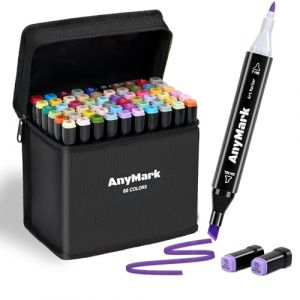 AnyMark Feutres a Alcool, Lot de 60 Marqueurs à Alcool à Double Pointe Biseautée et Fine, Idéal pour Dessin, Croquis, Illustration, Design, Corps Noir (AnyMark, neuf)