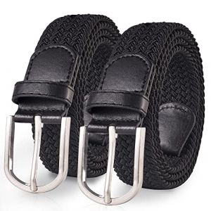 TANGCHAO 2 pi&egrave;ces Unisexe Tissu &eacute;lastique Ceinture &Eacute;lastique Tress&eacute;e Stretch Belt Ceinture &Eacute;tirable Pour les Hommes et les Femmes Plusieurs Couleurs noir + noir 120cm (TANGCHAO BELT, neuf)