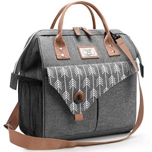Lekespring Sac Isotherme Repas 16L | Glaciere Souple Isotherme &Eacute;tanch&eacute;it&eacute; et Imperm&eacute;abilit&eacute; - Sac Repas Tendance - Sac Lunch Box &agrave; Grande Ouverture - Travail L'&eacute;cole Pique-niques - Fl&egrave;che Gris (Ninghui, neuf)