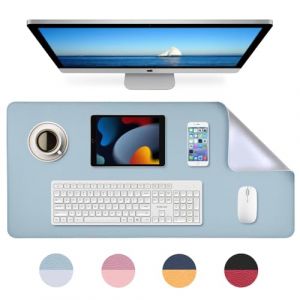 MumdoYAL sous-Main, Tapis de Souris, Tapis de Bureau, sous-Main imperméable en PU, 80 x 40 cm, idéal pour Le Bureau ou la Maison, réversible (Argent/Bleu Ciel) (PERSIDA STORELINE, neuf)