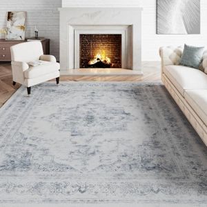HUGEAR Bleu Tapis De Salon Lavable en Machine Tapis Chambre Adulte Grand Tapis Salon 180x270cm Doux Vintage Descente de Lit AntidéRapant Decoration Chambrel Manger (RONGBEN, neuf)