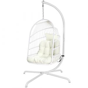 Chaise en Forme d'œuf avec Support et Coussin Ultra Solides Chaise Suspendue Pliable en Osier et rotin Chaise balançoire Intérieur extérieur Patio Chaise Longue Hamac Chaise capacité 330 lbs Balcon (Tokeda, neuf)