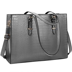 Lubardy Sac Cabas Femmes Sac &agrave; Main Grande Capacit&eacute; PU Cuir Sac Ordinateur 15.6 Pouces Sac de Cours Imperm&eacute;able Sac Cours Lycee Sac Epaule Bandouli&egrave;re Affaires Voyage Gris (SZN EU, neuf)