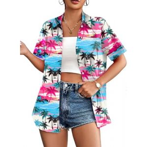 hohololo Chemise hawaïenne pour femme - Tenue hawaïenne - Manches courtes - Tailles S à XXL, Multicolore 3, M (hohololo-fr, neuf)