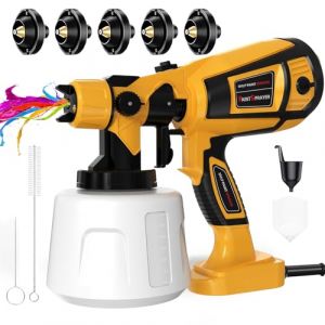 TOPALL Pistolet a Peinture Electrique,Pulvérisateurs de Peinture,850W 32000PRM 1400ML HVLP Pistolet Peindre avec 5 Buses et 3 Motifs pour Abri de Jardin, Meubles,Murs, Clôtures, JauneN (OUYUE STORE, neuf)