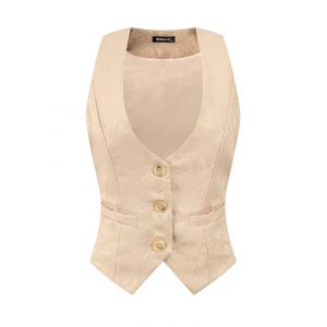 Allegra K Gilet Vintage Femme Boutonn&eacute; Steampunk Jacquard Sans Manches Costume Gilet Costume femme Beige L (Weisser Berg, neuf)
