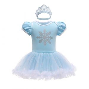 Lito Angels Deguisement Robe Princesse Elsa avec Bandeau pour Bebe Fille, Anniversaire Fete Carnaval Costume Barboteuse Body Ete, Taille 3-6 mois (&eacute;tiquette en tissu 60) (Lito Angels FR, neuf)