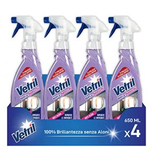Vetril - Nettoyant spray pour vitres et surfaces avec anti-poussi&egrave;re, action antistatique et brillance sans halos, hypoallerg&eacute;nique, 650 ml x 4 (Global Dream ⭐⭐⭐⭐⭐RETOURS SANS FRAIS, neuf)