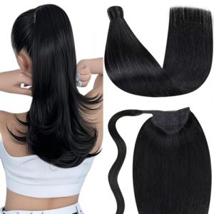 LaaVoo Extension Cheveux Naturel Queue de Cheval Noir Profond 50cm 80g Extension Cheveux Humain Queue de Cheval Noir Jais Lisse #1 (Laavoo, neuf)