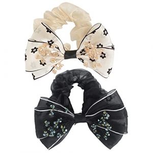 LIFKOME &Eacute;lastiques &agrave; Cheveux N&oelig;ud Fleur 2 Pi&egrave;ces Noir et Beige, Grosse Taille, Ornements en Tissu R&eacute;sille L&eacute;gers, pour Filles, Usage Quotidien, Accessoires Coiffure Chic et Polyvalents (Yaeerang, neuf)