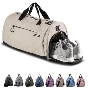 Fitgriff® Sac de Sport Homme & Femme V1 - Sacs de Voyage avec Compartiments Chaussures et Humide, pour Gym, Fitness, Weekend - Duffel Bag (Beige, 48 x 26 x 25 cm (Small)) (Fitgriff, neuf)