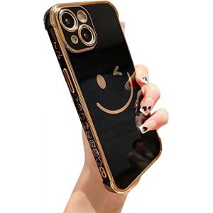 Emlivi Coque de protection pour iPhone 13, motif smiley mignon, en silicone TPU souple, galvanis&eacute;, motif c&ocirc;t&eacute; mignon, r&eacute;sistant aux chocs, pour iPhone 13, noir (Emlivi, neuf)