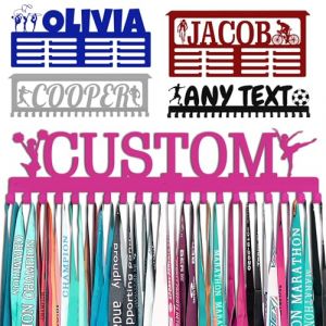 Porte Médaille Personnalisé avec Prenom Logo Rose Présentoir à Medaille Personnalisée pour Football Gymnastique Judo Ballet Enfant Garçon Fille Cadeau Personnalisé Présentoir de Sport en Méta (Lokfun, neuf)