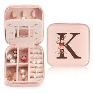 Sinekong Bo&icirc;te &agrave; Bijoux avec Lettre Initiale K Petit Boite a Bijoux Femme avec Miroir Boite &agrave; Bijoux de Voyage Coffret &agrave; Bijoux en Cuir PU pour Femme et Fille Cadeau pour Mariage Anniversaire No&euml;l (palasasa, neuf)