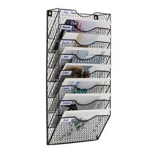 EasyPAG 8 Compartiments Métal Grillage Porte Revue Mural Porte Document Suspendu A4 Organisateur de Bureau à Suspendre Banette de Rangement Range Papier Corbeille a Courrier Murale,Noir (EasyPAG-EU, neuf)